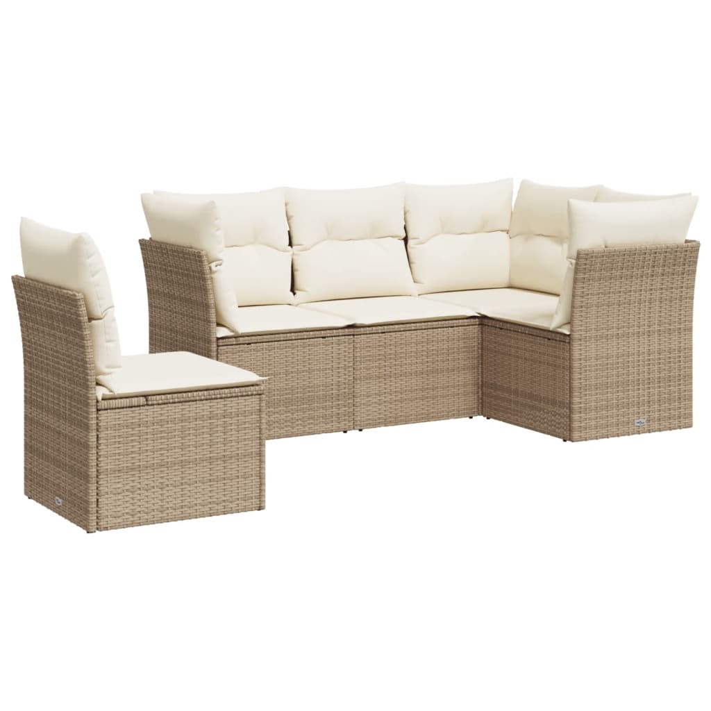 Set Canapele De Grădină Cu Perne, 5 Piese, Bej, Poliratan