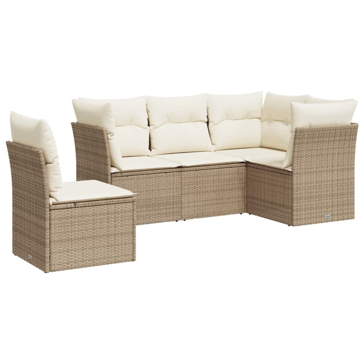 Set Canapele De Grădină Cu Perne, 5 Piese, Bej, Poliratan
