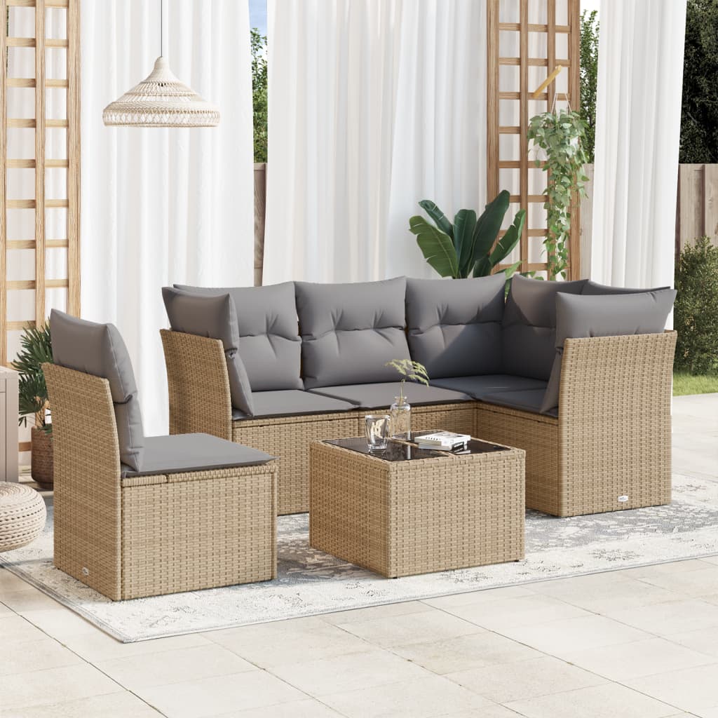 Set Canapele De Grădină Cu Perne, 5 Piese, Bej, Poliratan