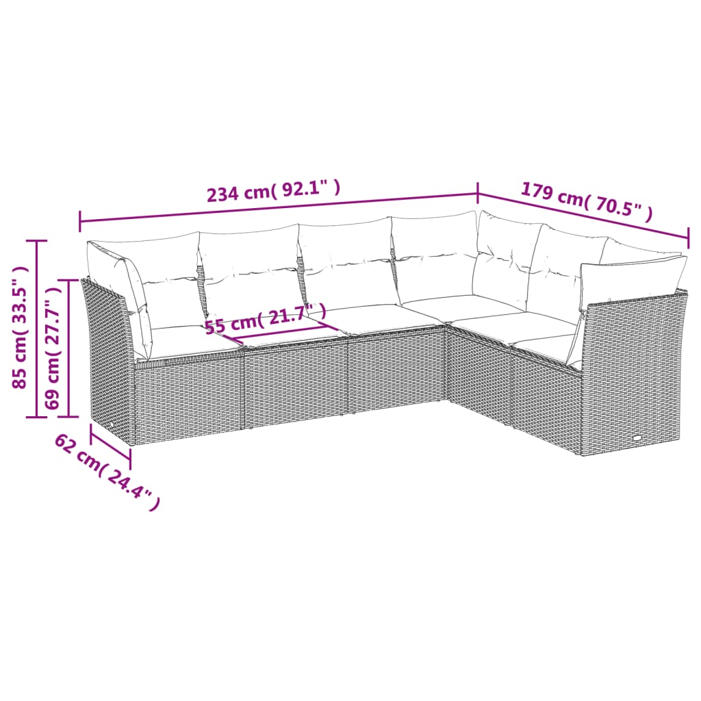Set Canapele De Grădină Cu Perne, 6 Piese, Bej, Poliratan