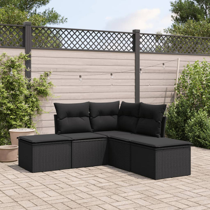 Set Mobilier De Grădină Cu Perne, 5 Piese, Negru, Poliratan