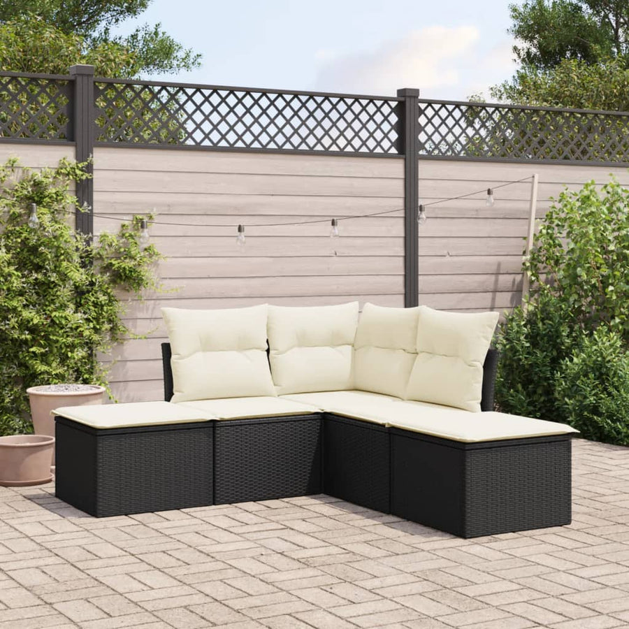 Set Mobilier De Grădină Cu Perne, 5 Piese, Negru, Poliratan