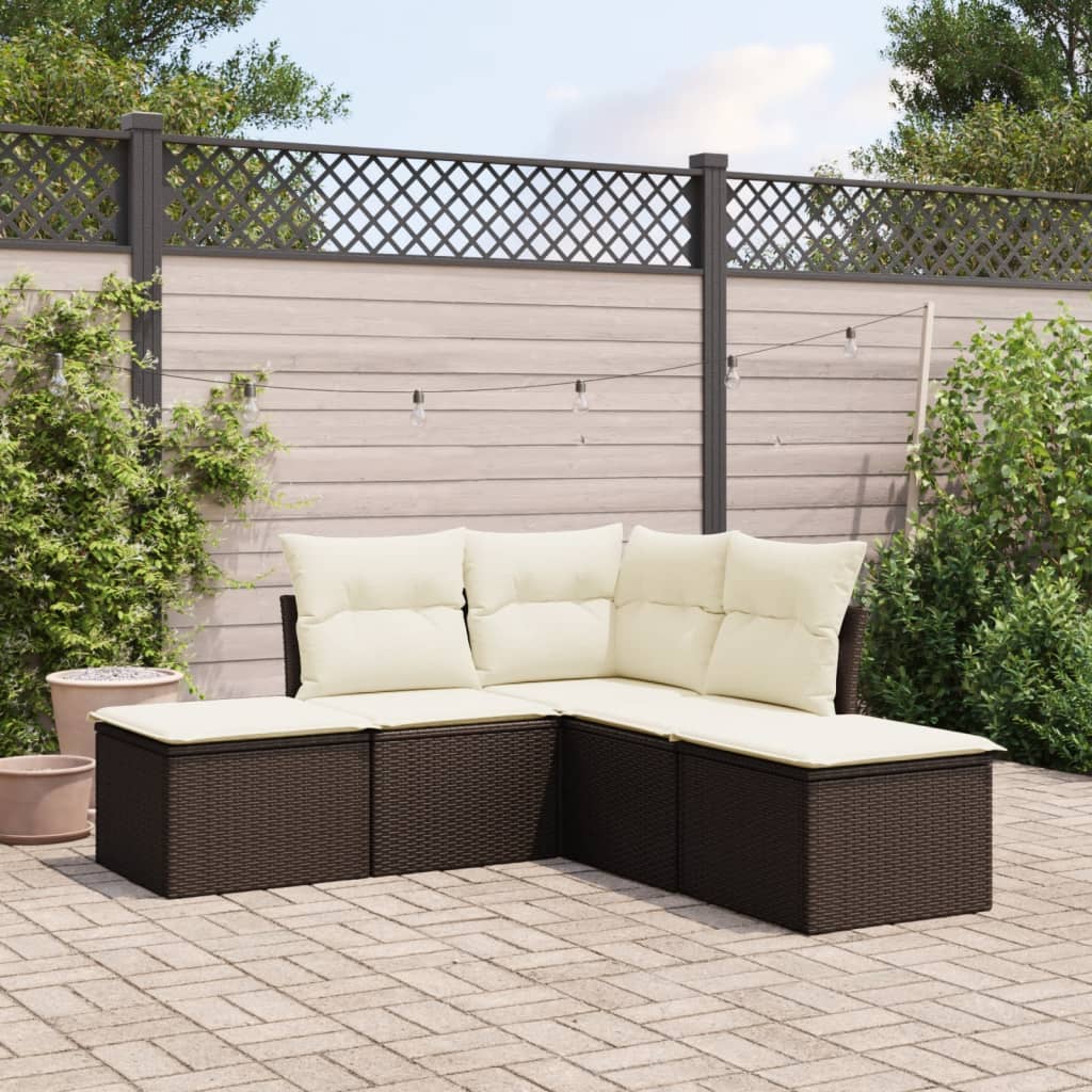 Set Mobilier De Grădină Cu Perne, 5 Piese, Negru, Poliratan