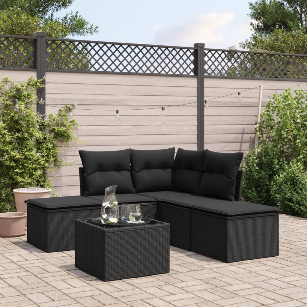 Set Mobilier De Grădină Cu Perne, 5 Piese, Negru, Poliratan