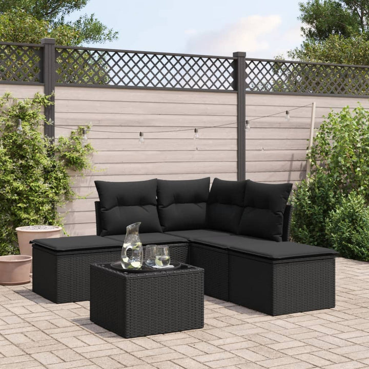 Set Mobilier De Grădină Cu Perne, 5 Piese, Negru, Poliratan
