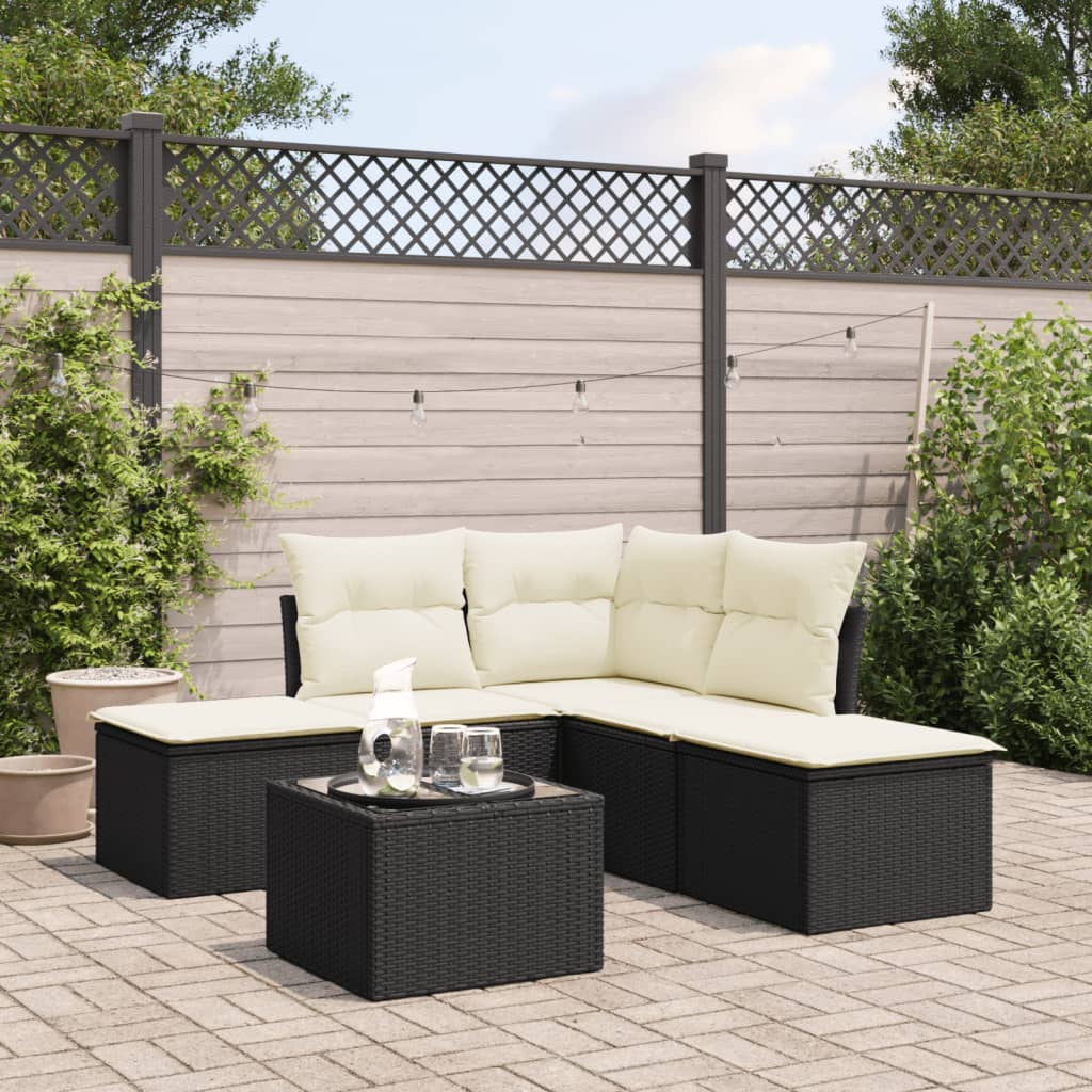 Set Mobilier De Grădină Cu Perne, 5 Piese, Negru, Poliratan