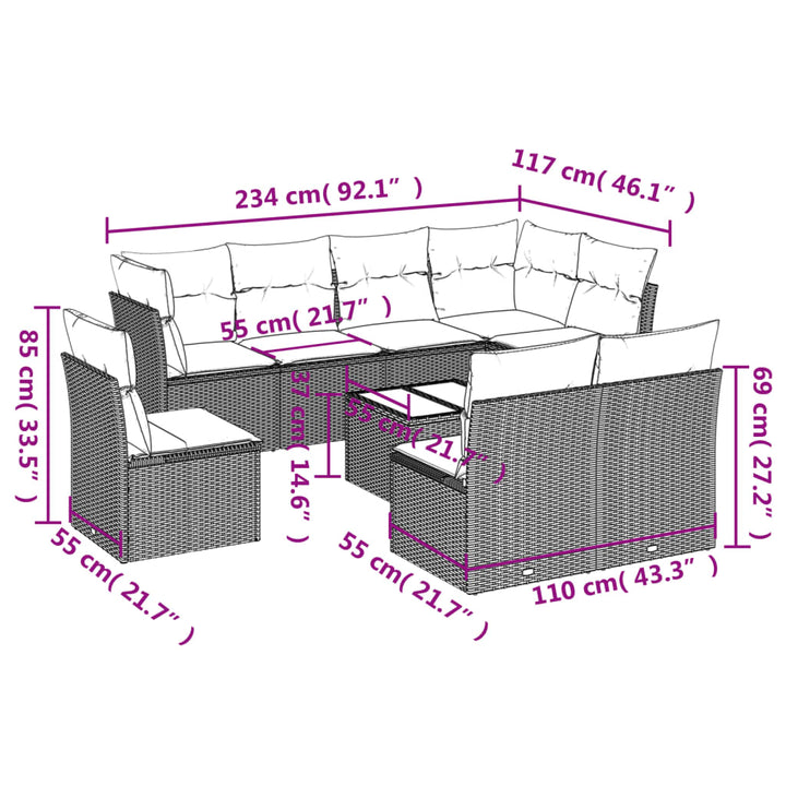 Set Mobilier De Grădină Cu Perne, 9 Piese, , Poliratan