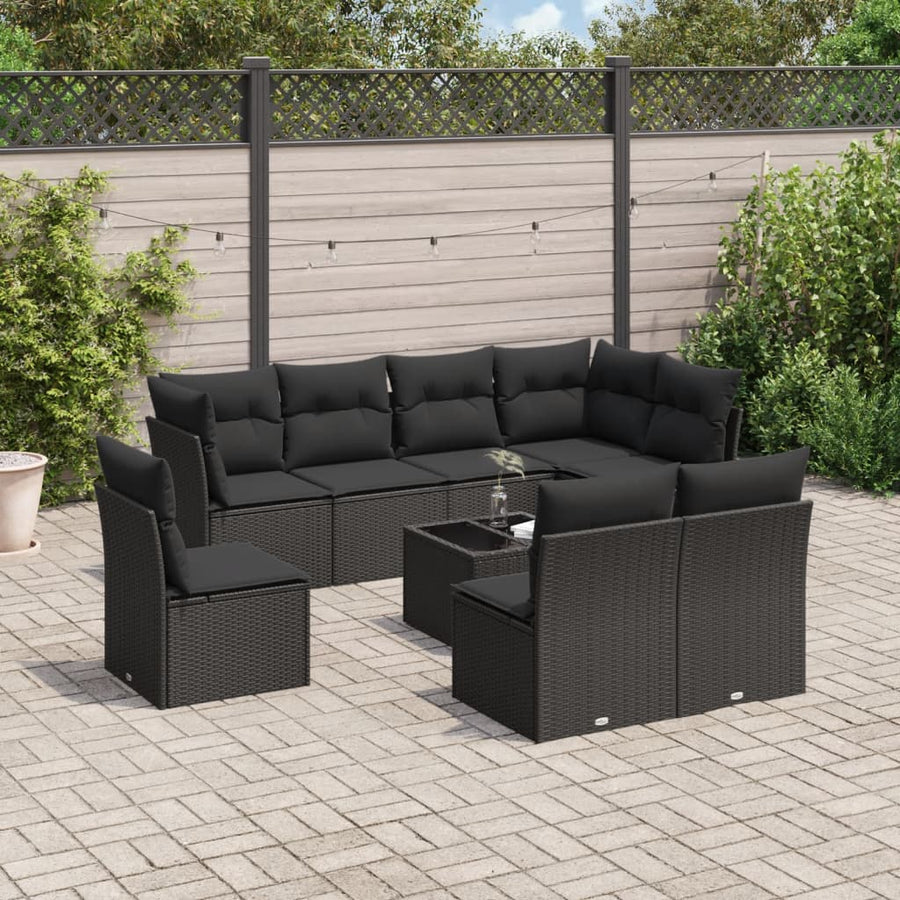 Set Mobilier De Grădină Cu Perne, 9 Piese, , Poliratan