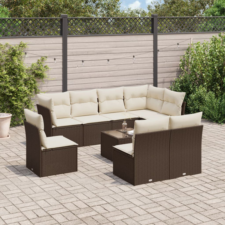 Set Mobilier De Grădină Cu Perne, 9 Piese, , Poliratan