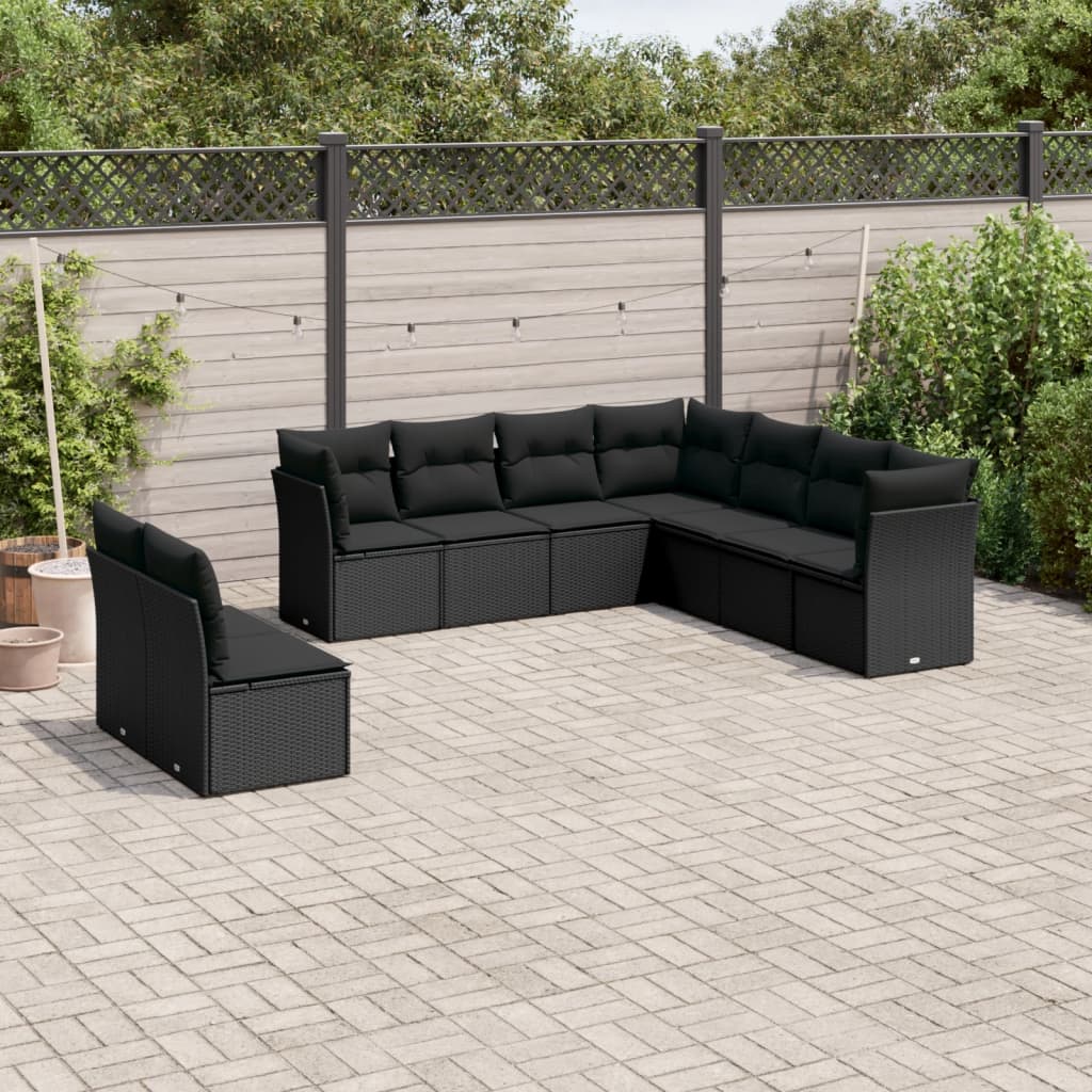 Set Canapele De Grădină, 9 Piese, Cu Perne, Bej, Poliratan