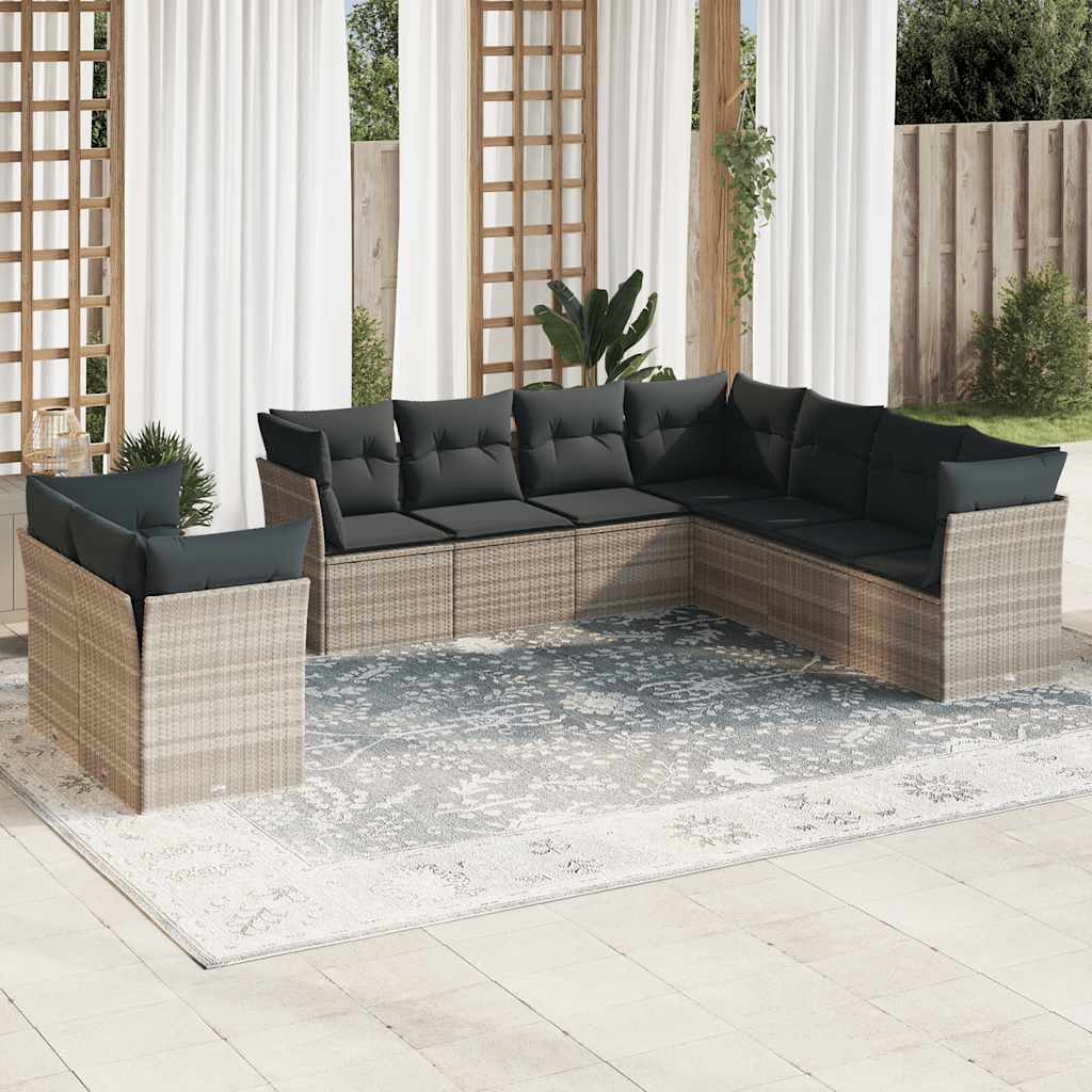 Set Canapele De Grădină, 9 Piese, Cu Perne, Bej, Poliratan