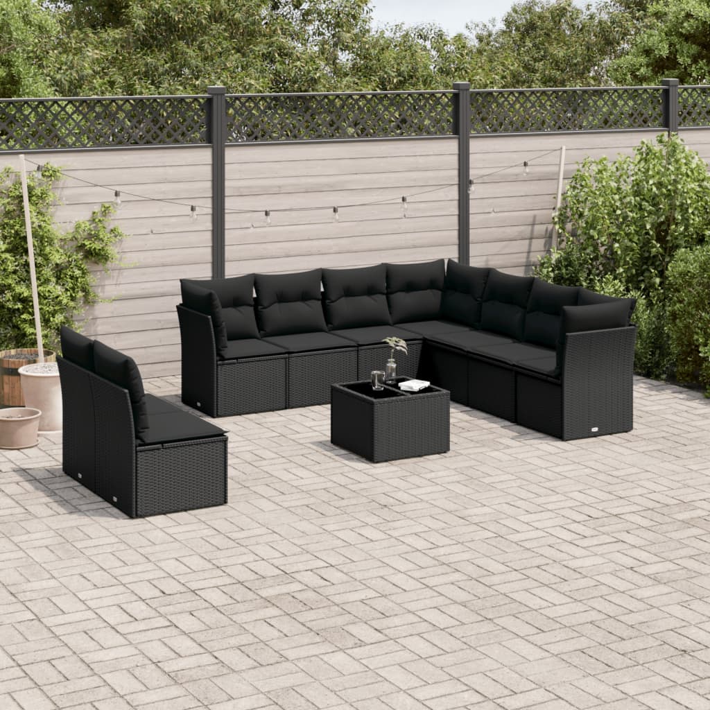 Set Canapele De Grădină, 9 Piese, Cu Perne, Bej, Poliratan