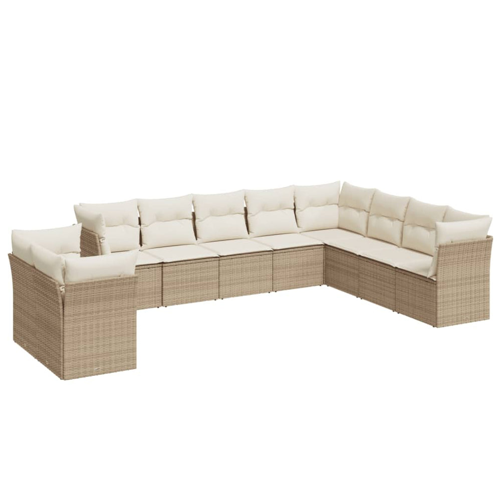 Set Canapele De Grădină Cu Perne, 10 Piese, Bej, Poliratan