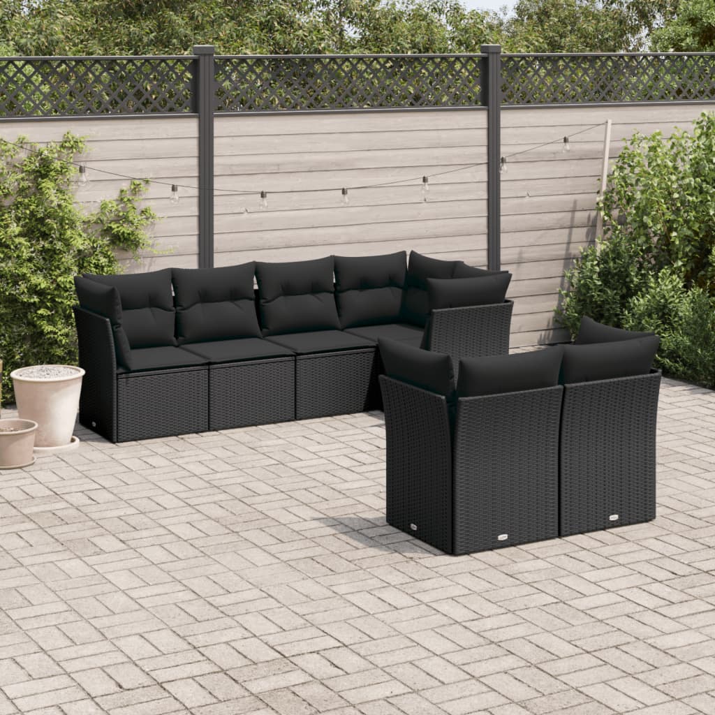 Set Canapele De Grădină, 7 Piese, Cu Perne, Bej, Poliratan