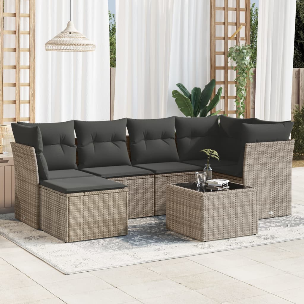 Set Canapele De Grădină Cu Perne, 6 Piese, Bej, Poliratan