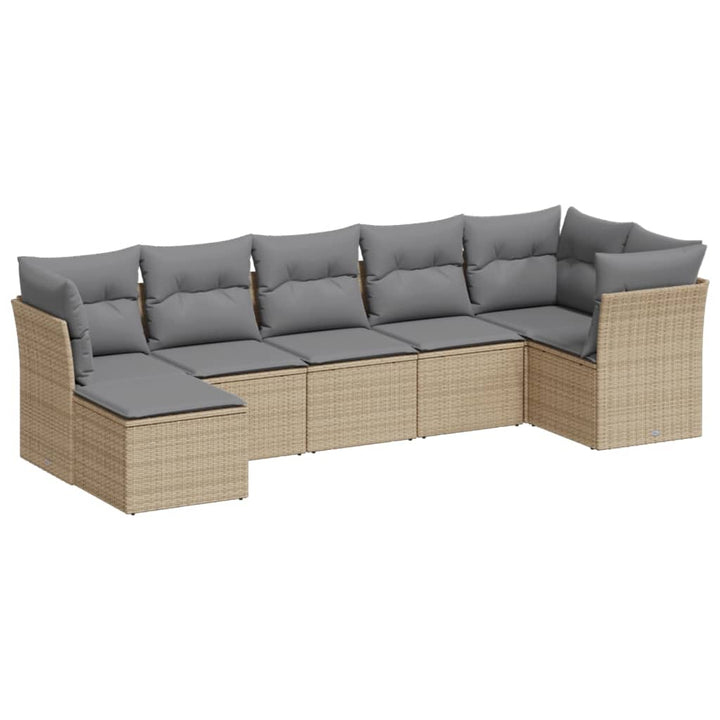 Set Canapele De Grădină, 7 Piese, Cu Perne, Bej, Poliratan