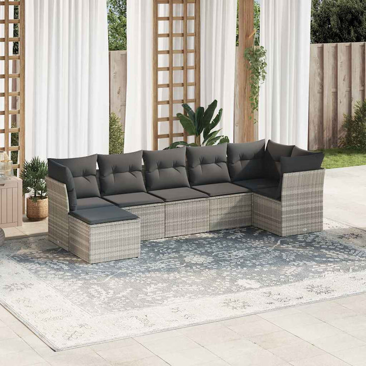 Set Canapele De Grădină, 7 Piese, Cu Perne, Bej, Poliratan