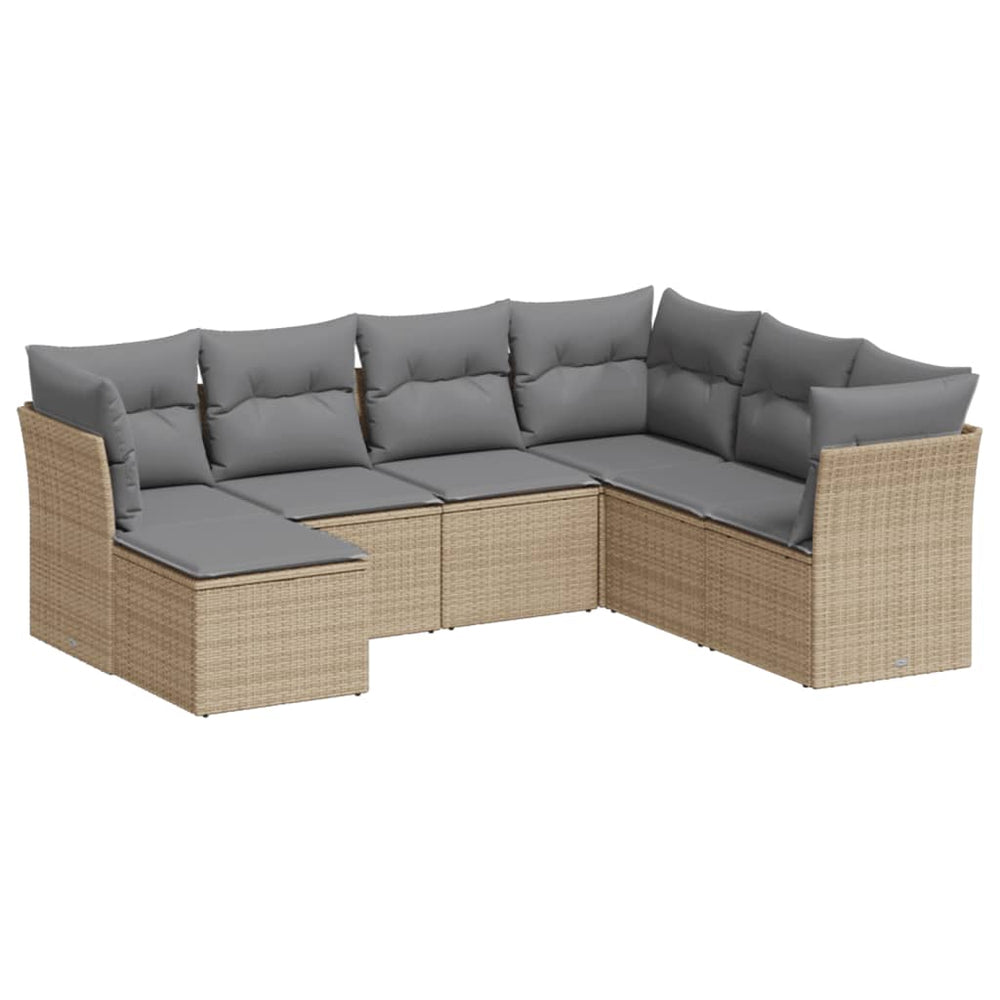 Set Canapele De Grădină, 7 Piese, Cu Perne, Bej, Poliratan