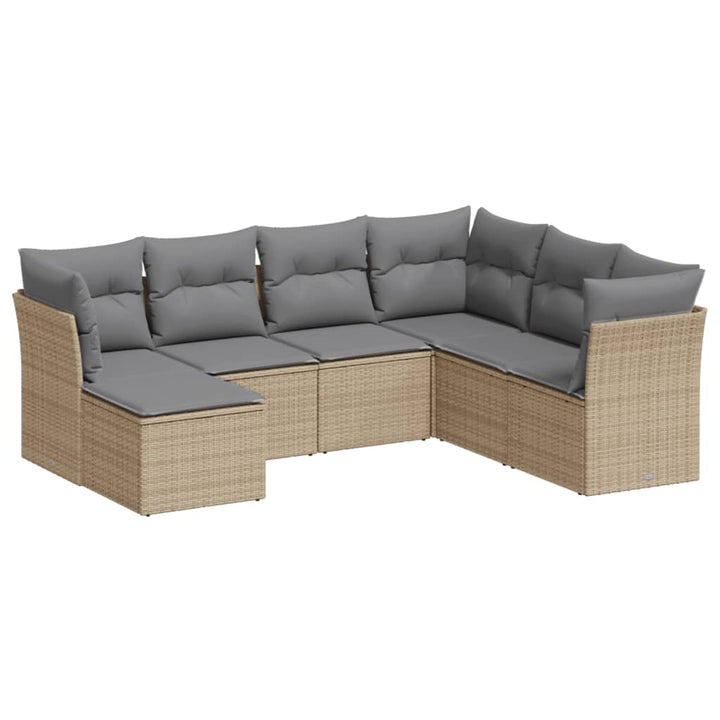 Set Canapele De Grădină, 7 Piese, Cu Perne, Bej, Poliratan