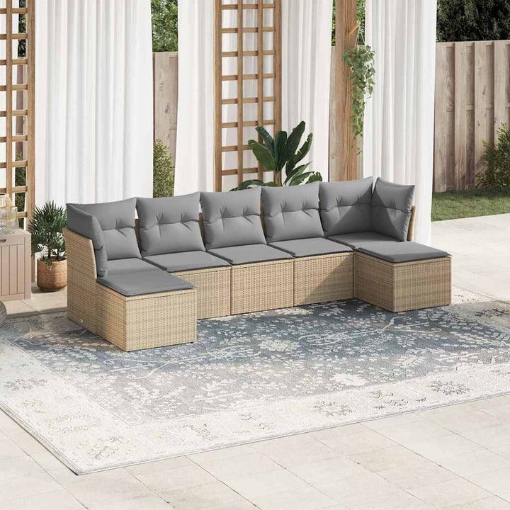 Set Canapele De Grădină Cu Perne, 7 Piese, , Poliratan