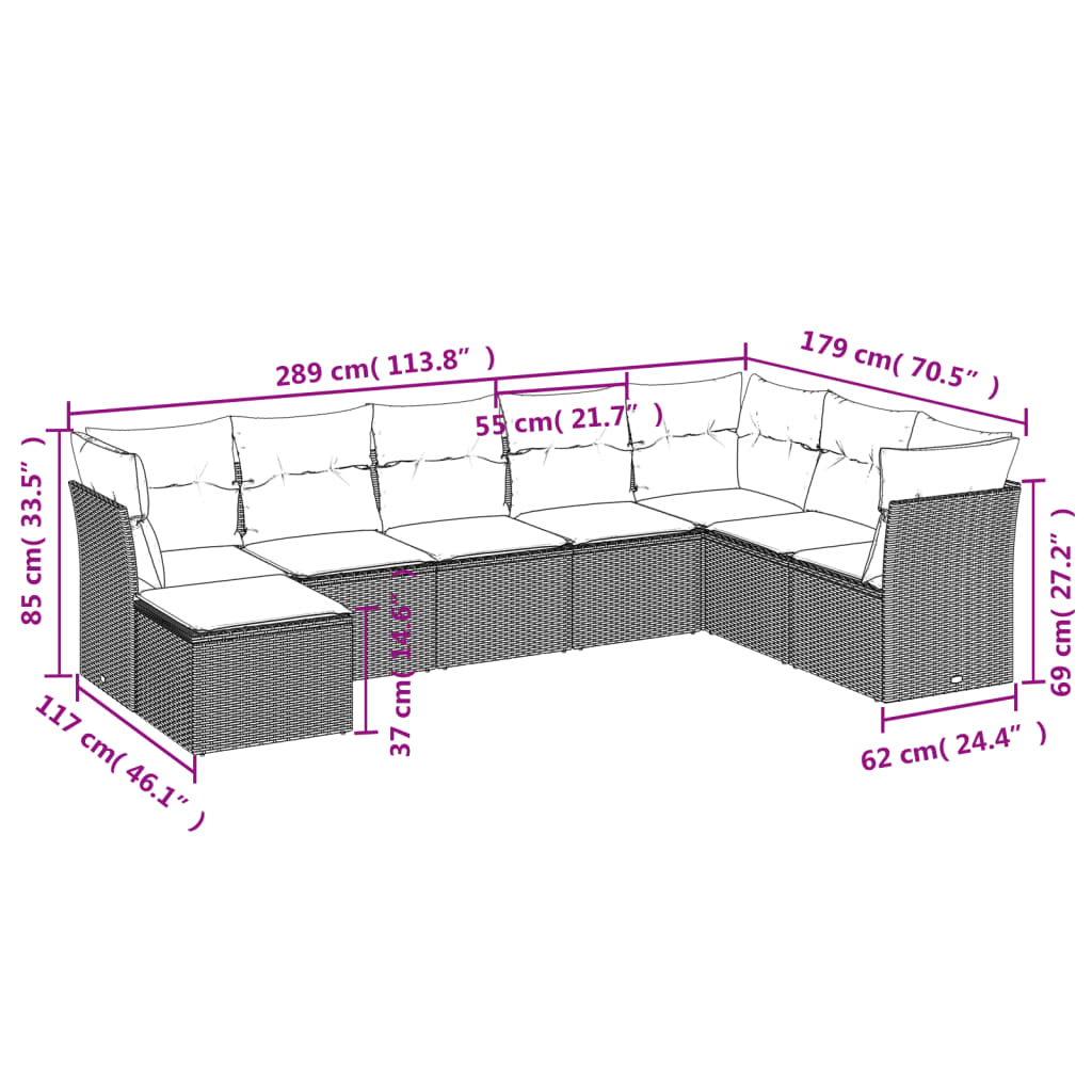 Set Canapele De Grădină Cu Perne, 8 Piese, , Poliratan