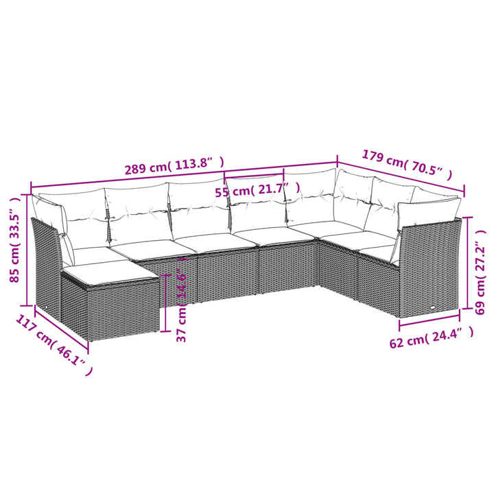 Set Canapele De Grădină Cu Perne, 8 Piese, , Poliratan