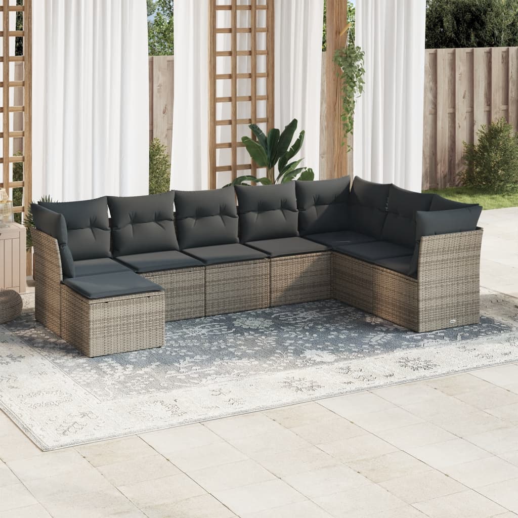 Set Canapele De Grădină Cu Perne, 8 Piese, , Poliratan