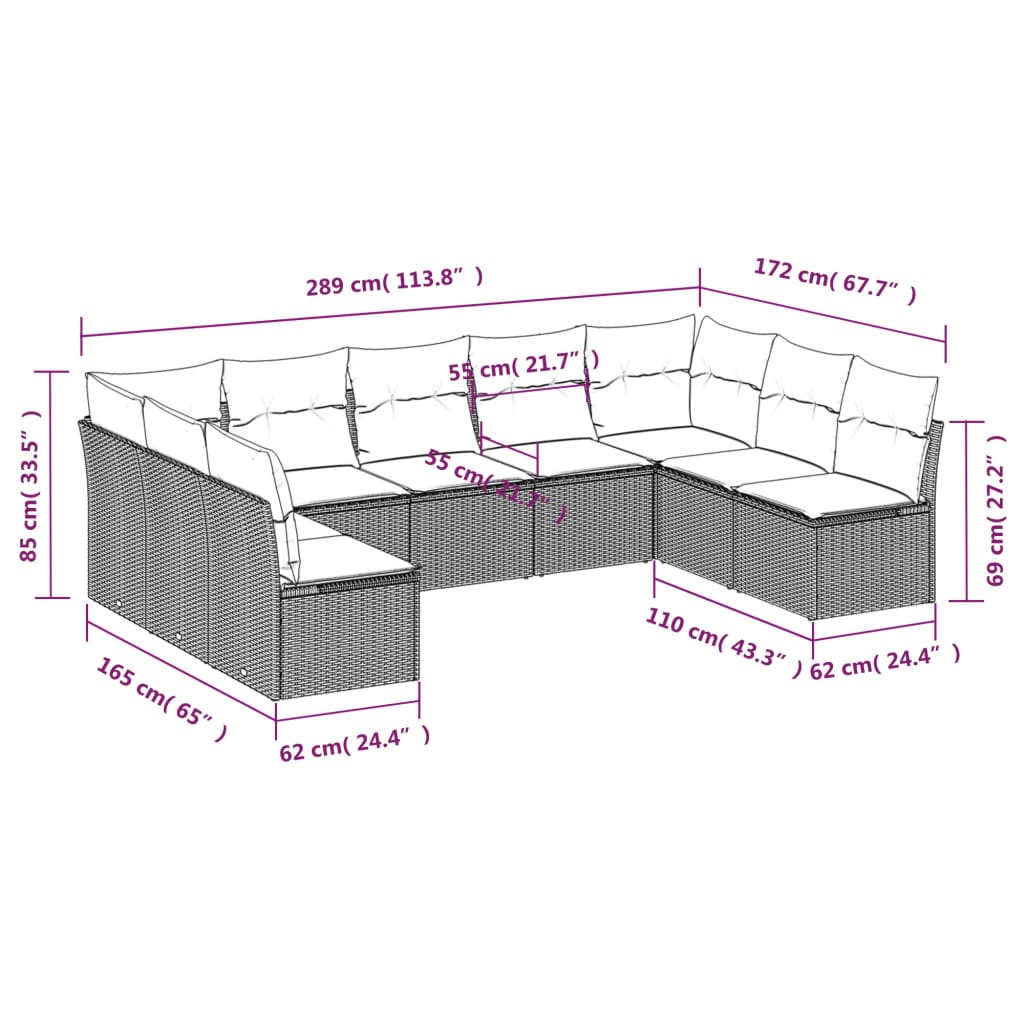 Set Mobilier De Grădină Cu Perne, 9 Piese, , Poliratan
