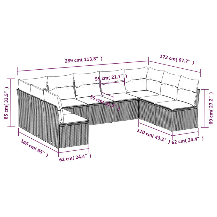 Set Mobilier De Grădină Cu Perne, 9 Piese, , Poliratan