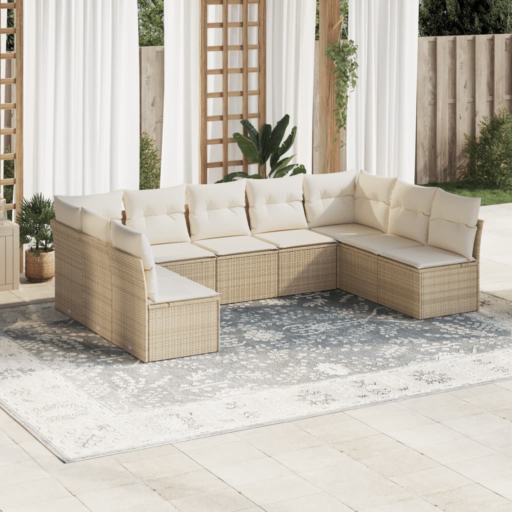 Set Mobilier De Grădină Cu Perne, 9 Piese, , Poliratan