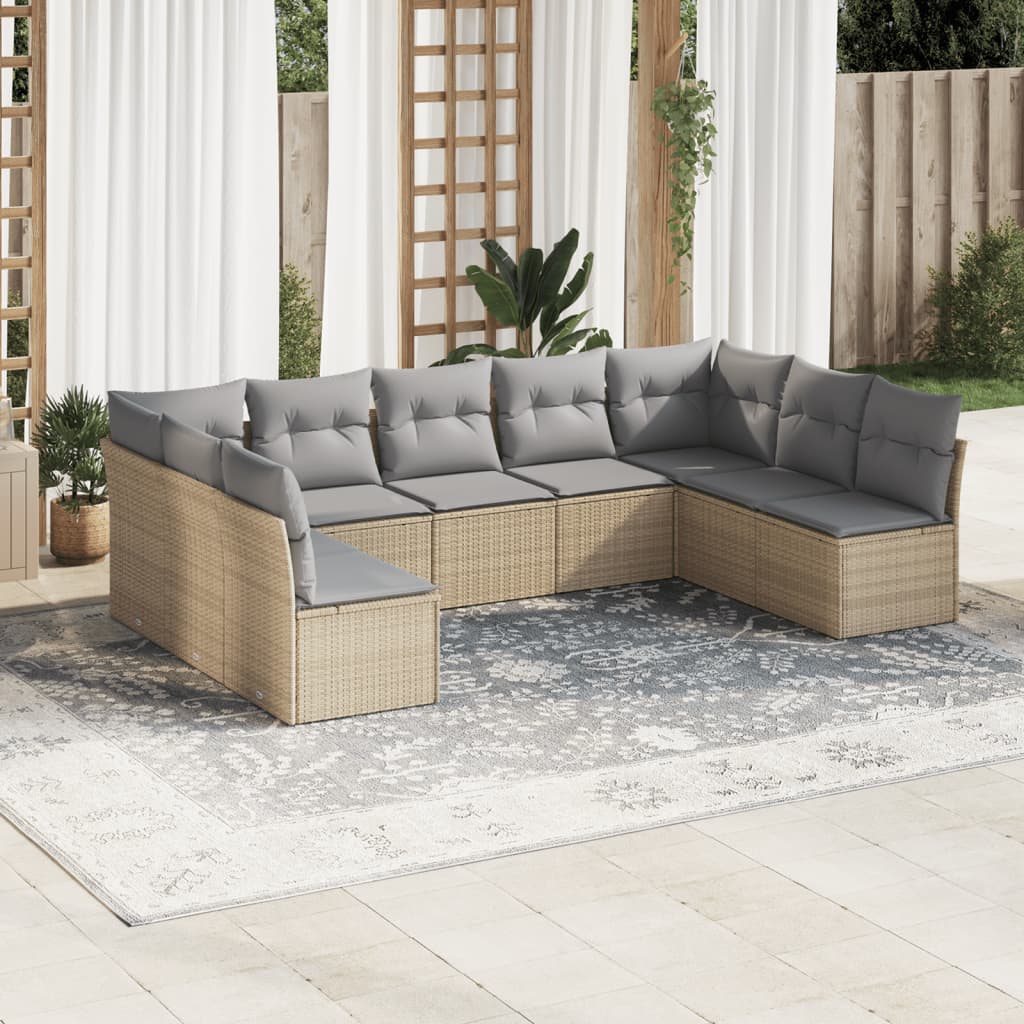 Set Mobilier De Grădină Cu Perne, 9 Piese, , Poliratan