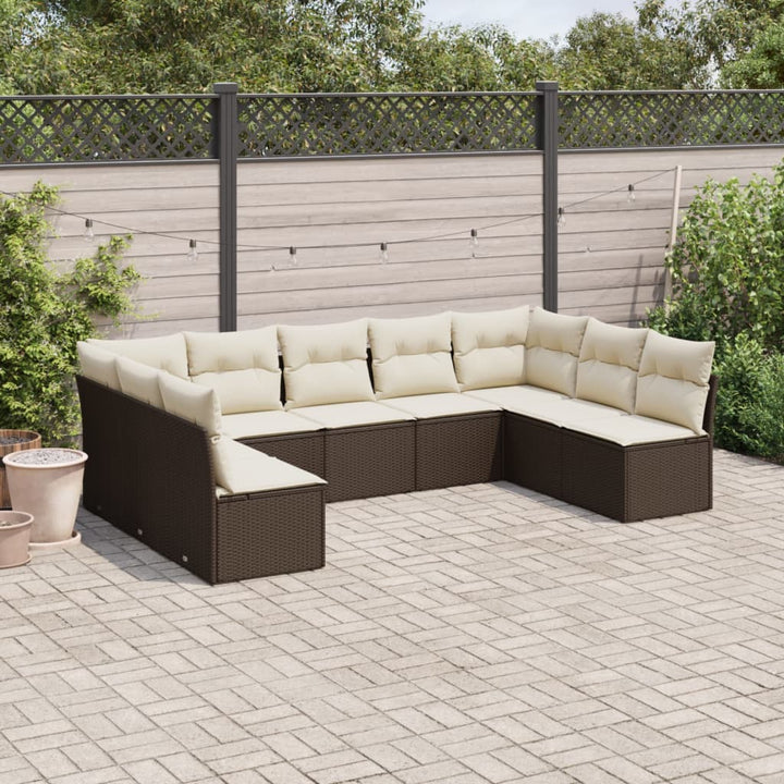Set Mobilier De Grădină Cu Perne, 9 Piese, , Poliratan