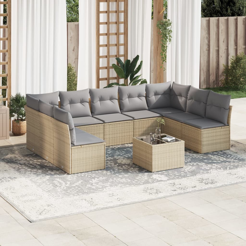 Set Mobilier De Grădină Cu Perne, 9 Piese, , Poliratan