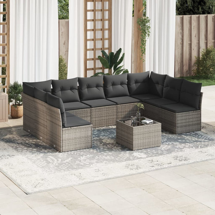 Set Mobilier De Grădină Cu Perne, 9 Piese, , Poliratan