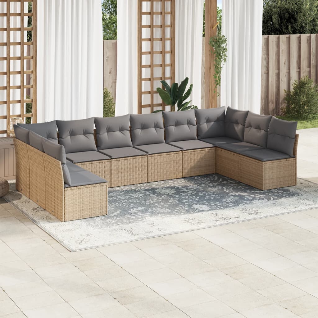 Set Mobilier De Grădină Cu Perne, 10 Piese, , Poliratan