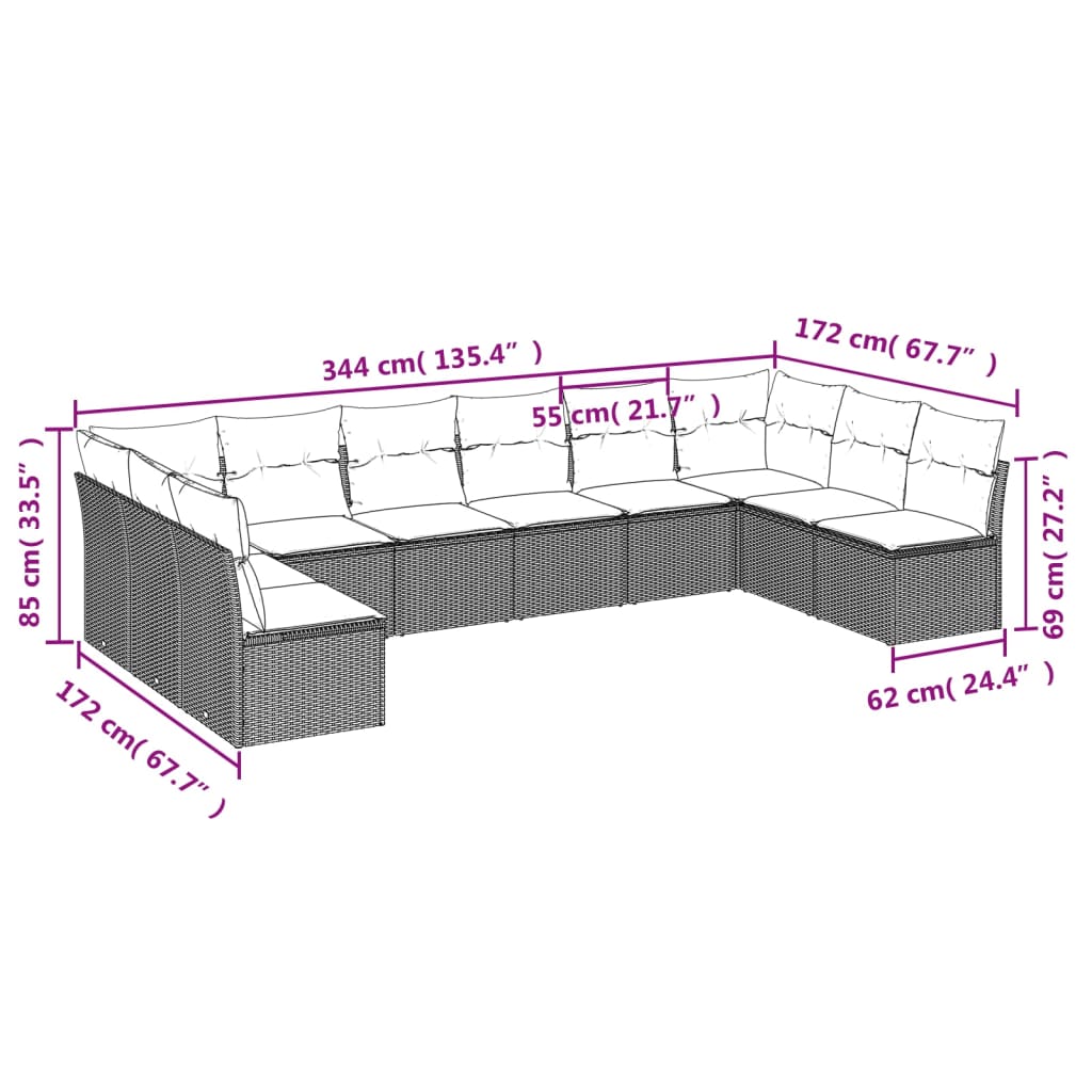 Set Mobilier De Grădină Cu Perne, 10 Piese, , Poliratan