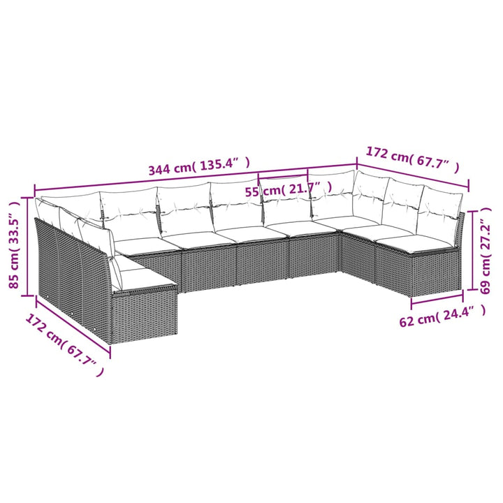 Set Mobilier De Grădină Cu Perne, 10 Piese, , Poliratan