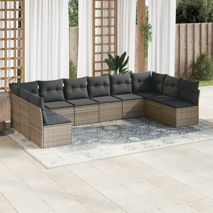 Set Mobilier De Grădină Cu Perne, 10 Piese, , Poliratan