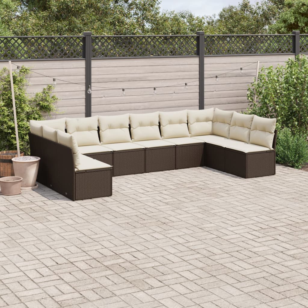 Set Mobilier De Grădină Cu Perne, 10 Piese, , Poliratan