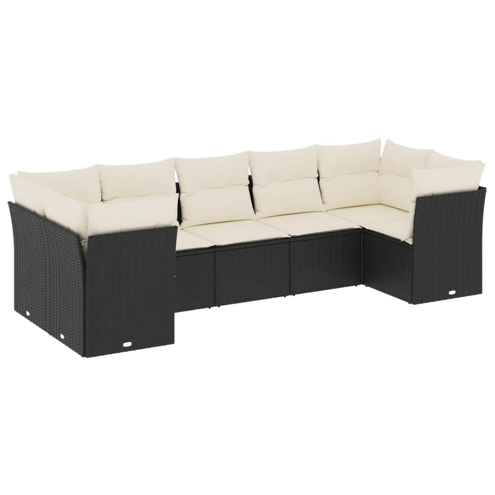 Set Canapele De Grădină Cu Perne, 7 Piese, Negru, Poliratan