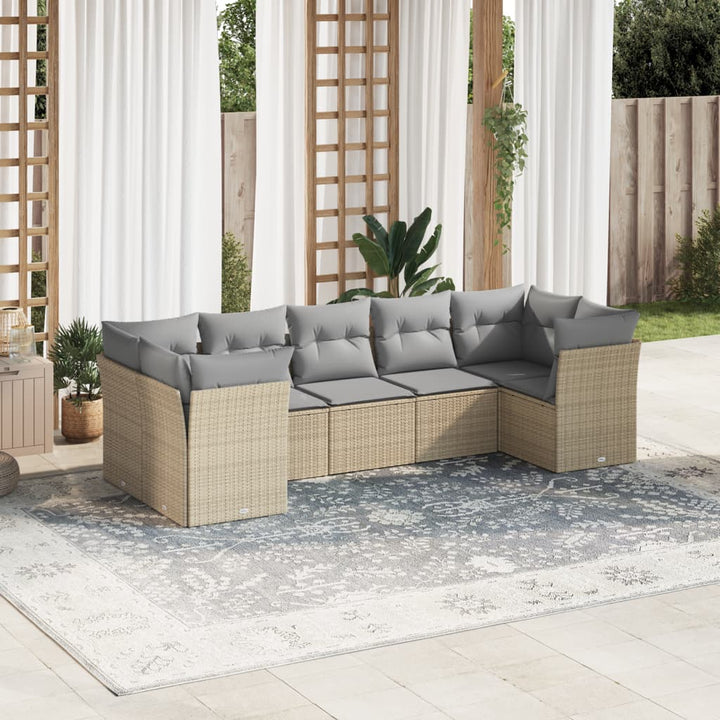 Set Canapele De Grădină Cu Perne, 7 Piese, Negru, Poliratan