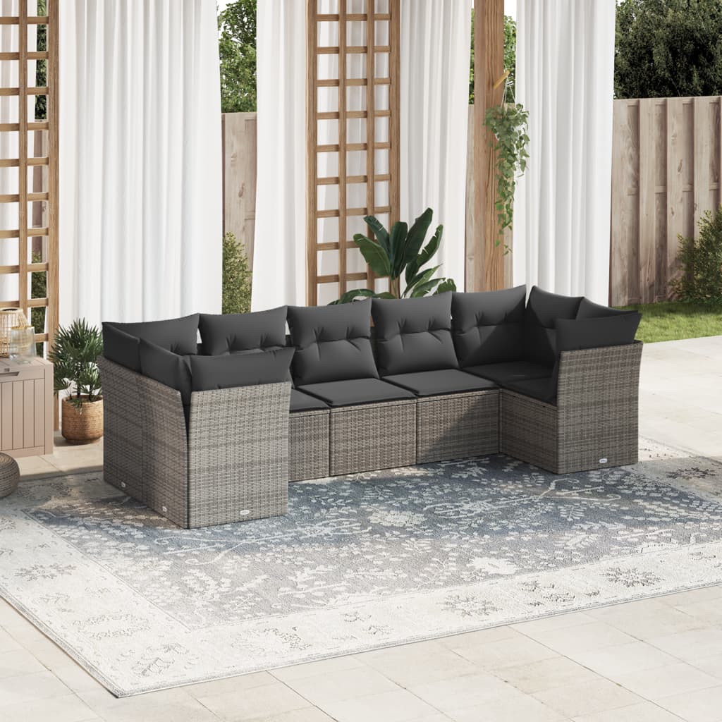 Set Canapele De Grădină Cu Perne, 7 Piese, Negru, Poliratan