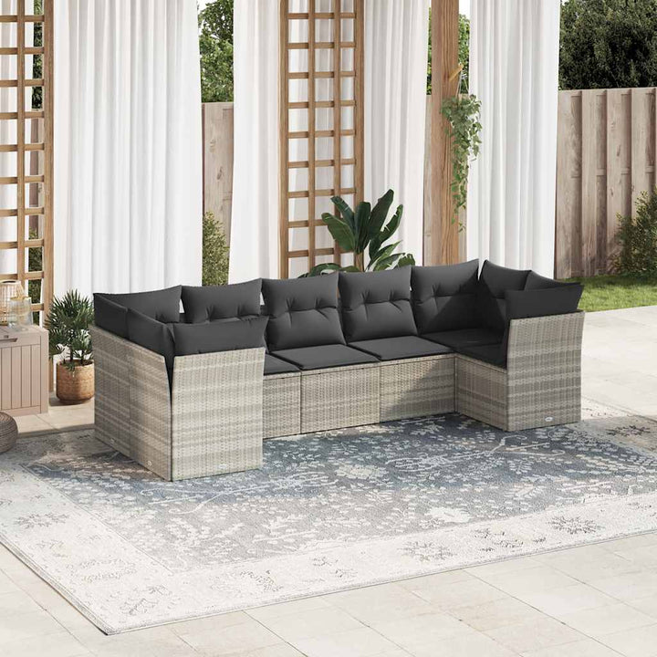 Set Canapele De Grădină Cu Perne, 7 Piese, Negru, Poliratan
