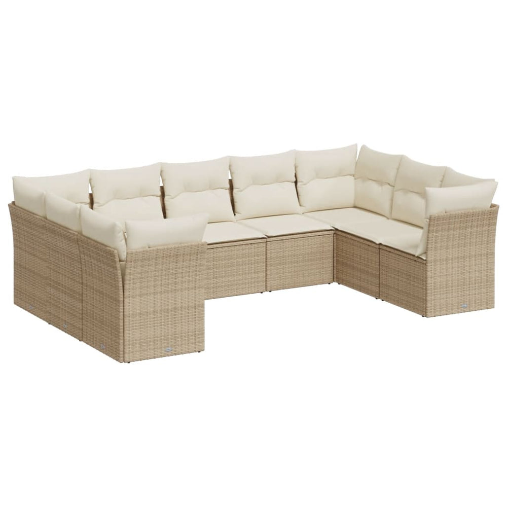Set Canapele De Grădină, 9 Piese, Cu Perne, Bej, Poliratan