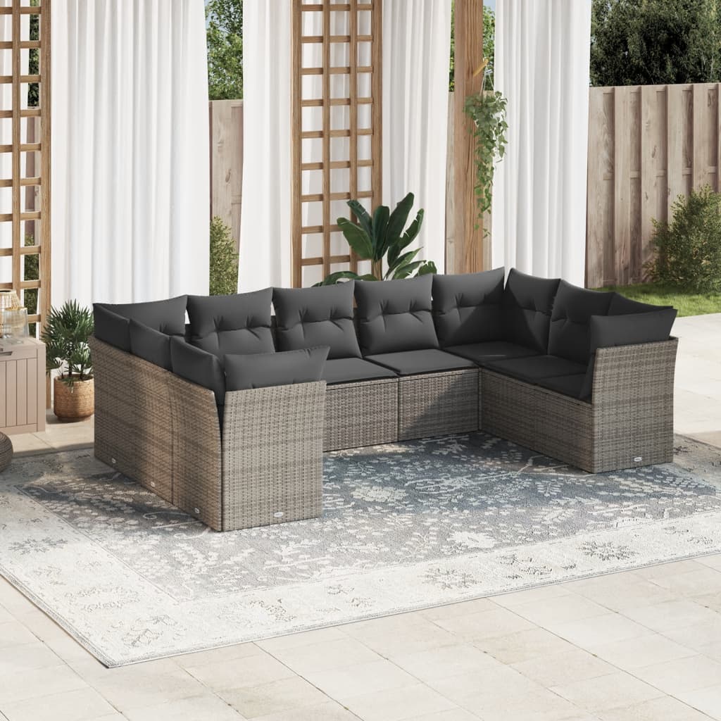Set Canapele De Grădină, 9 Piese, Cu Perne, Bej, Poliratan