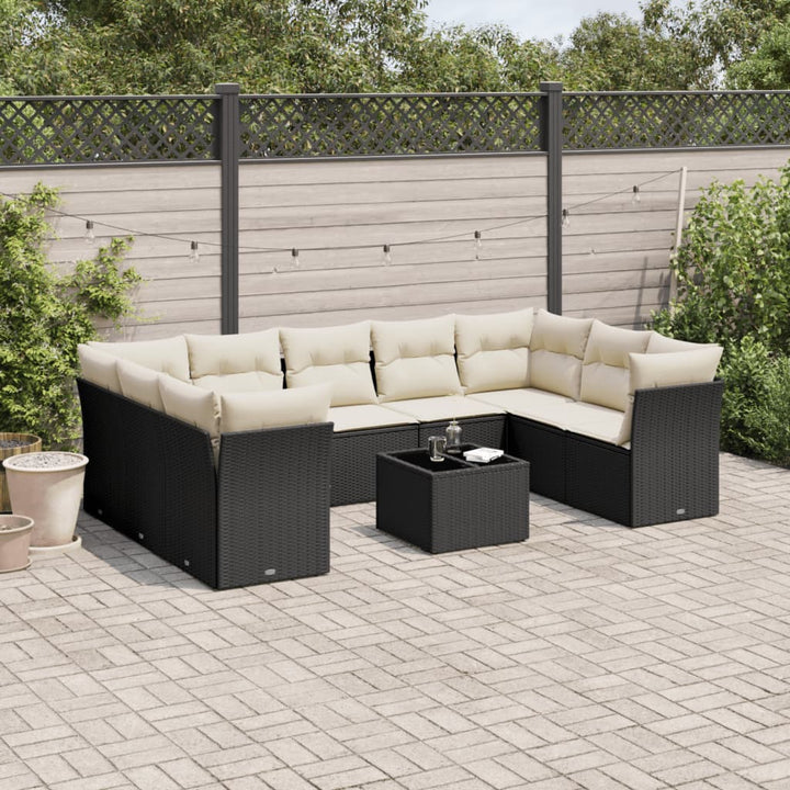 Set Canapele De Grădină, 9 Piese, Cu Perne, Bej, Poliratan