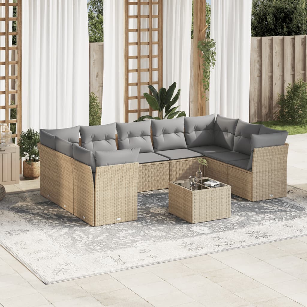 Set Canapele De Grădină, 9 Piese, Cu Perne, Bej, Poliratan