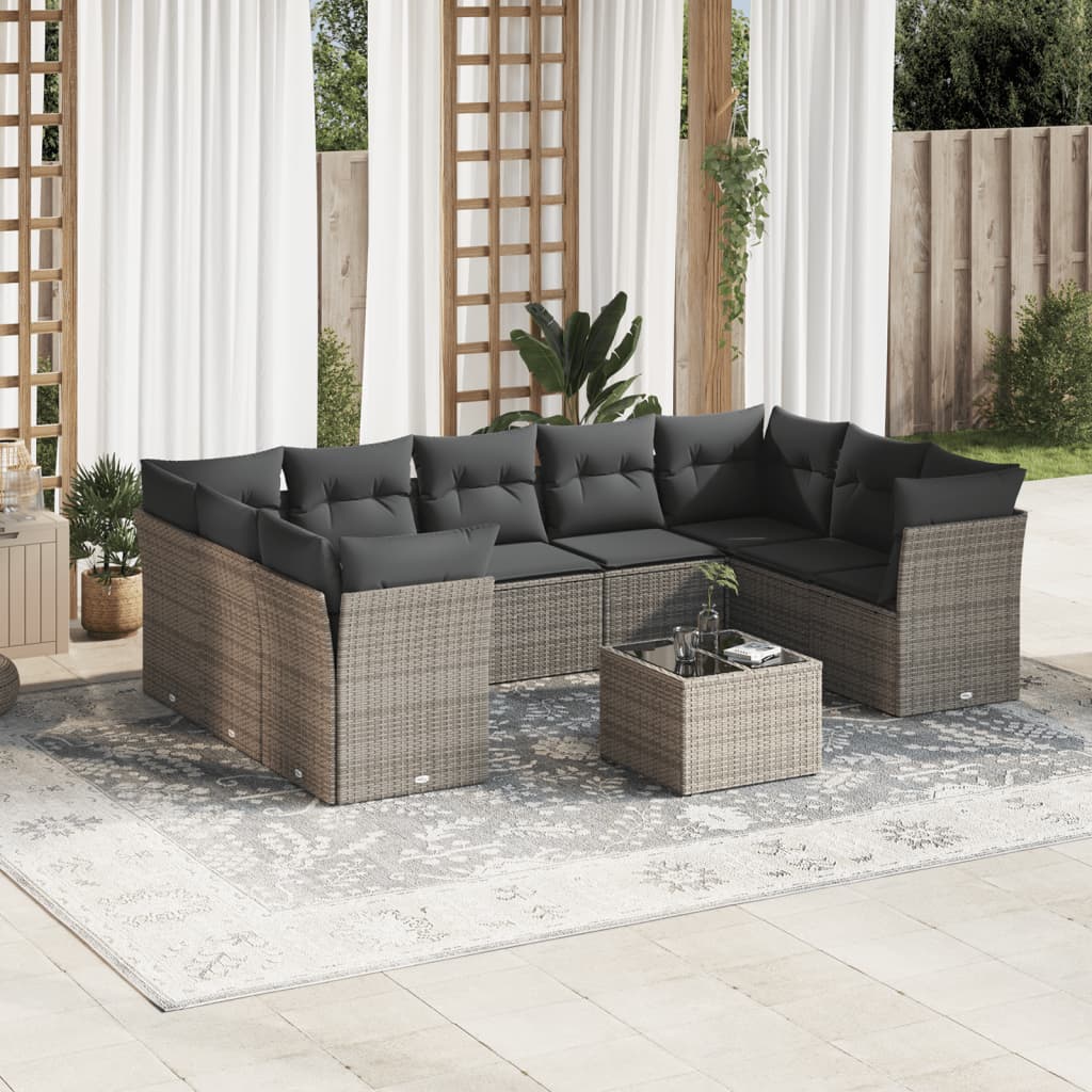 Set Canapele De Grădină, 9 Piese, Cu Perne, Bej, Poliratan