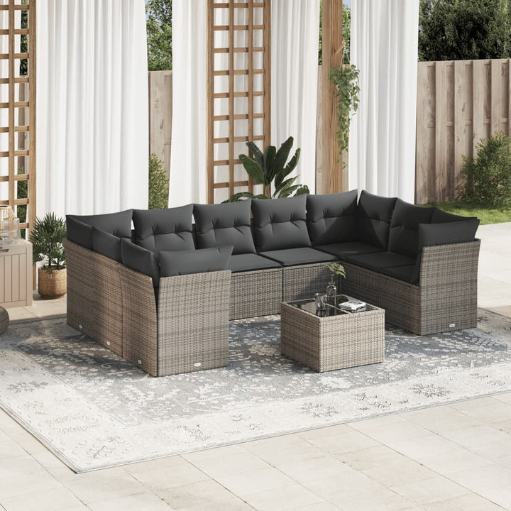 Set Canapele De Grădină, 9 Piese, Cu Perne, Bej, Poliratan