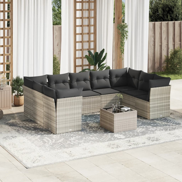 Set Canapele De Grădină, 9 Piese, Cu Perne, Bej, Poliratan